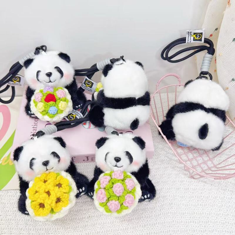 New Plush Panda Holding Flowers Pendant Chengdu Panda Base Gift Wholesale Cute Panda Holding Rose Flower Doll New Plush Panda Holding Flowers Pendant Chengdu Panda Base Gift Wholesale Cute Panda Holding Rose Flower Doll
