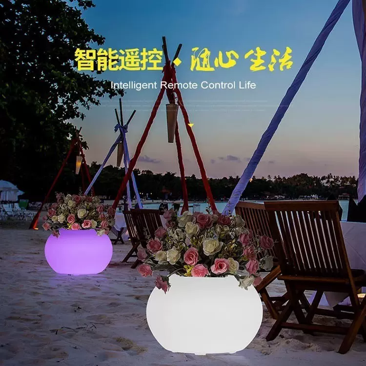 户外发光花盆摆件落地装饰花盆LED户外防水发光花盆圆形花盆led灯