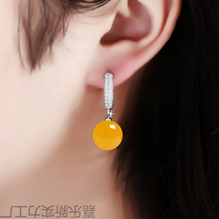 Round Bead Agate Gold Earrings Elegant Sterling Silver Fashion Korean Popular Earrings 2021 New Earrings
