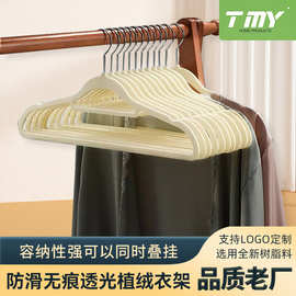 跨境植绒衣架防滑塑料无痕衣架透光衣服挂家用成人衣撑子工厂批发