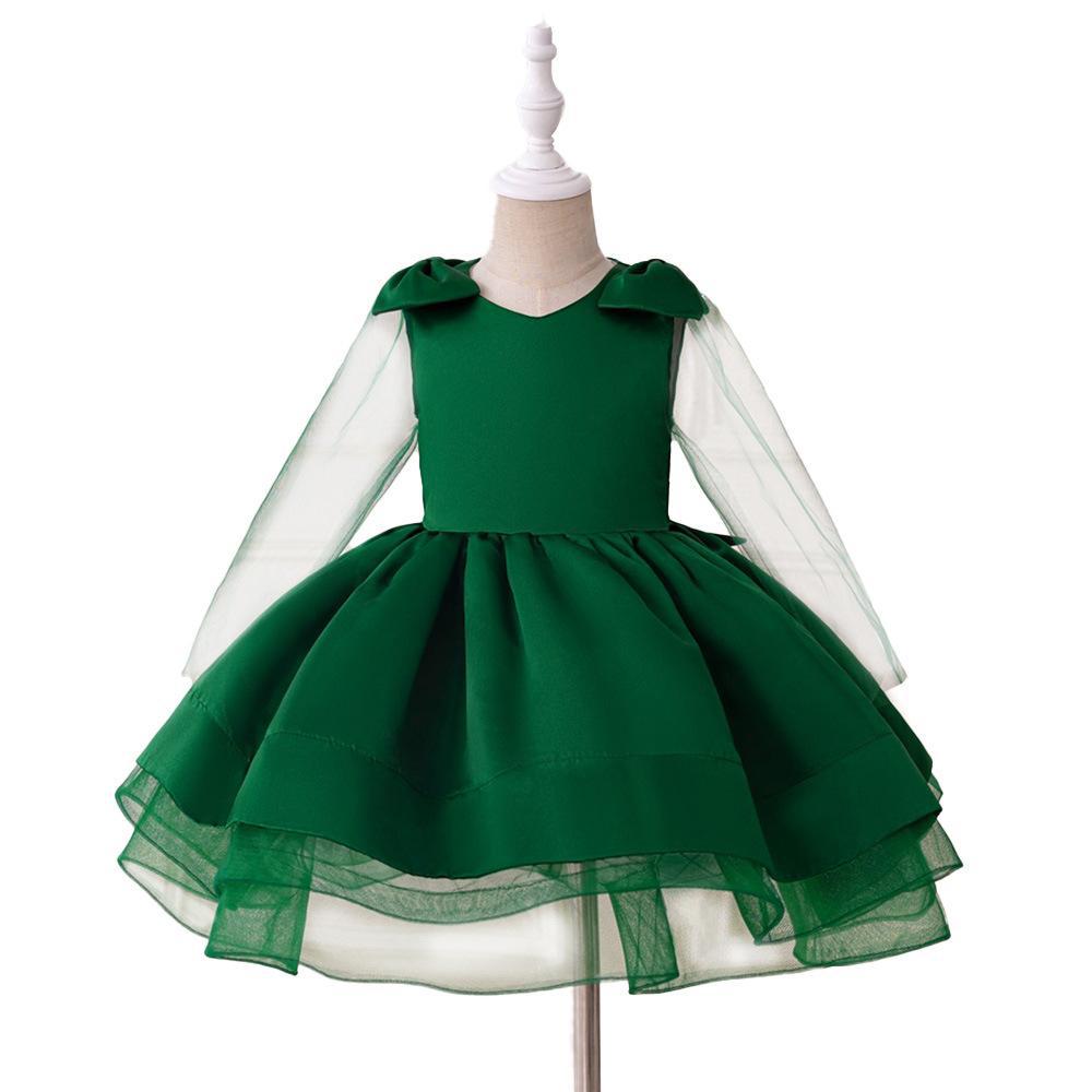 Europa y América nuevas niñas vestido de princesa vestido infantil final vestido pliegado vestido de aniversario vestido vestido de malla vestido de algodón