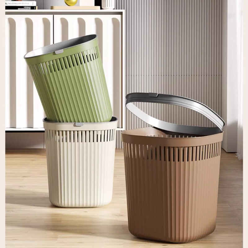 Large-Capacity Household Trash Can, Minimalist Ins Style for Living Room, Toilet, Kitchen, Bathroom, Dormitory, with a Hollow Ring Design