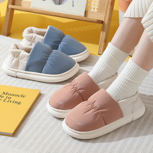 Shit feeling cotton slippers bag heel plus velvet women's winter home home indoor warm thick-soled waterproof down cotton shoes for men
