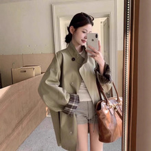 高级感英伦风撞色立领女外套春秋款2025新款洋气休闲中长款风衣女