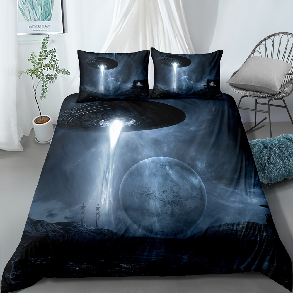 Ensemble de literie trois pièces ciel étoilé univers imprimé numérique, housse de couette et taie d'oreiller personnalisables_voghion.com