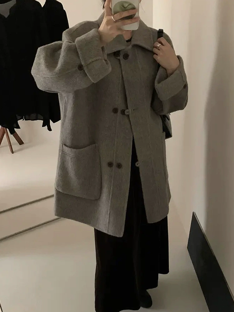 Woolen double-sided autumn long coat, mid-length, Korean style, for teenagers