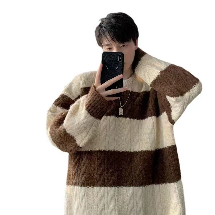 Winter sweater with a round collar, trend knitted jacket, increased thickness