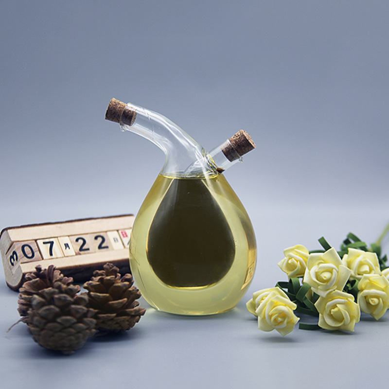 Vidrio de cocina del hogar dos en uno olla de aceite de vidrio borosilicato DOBLE BOCA boca delgada cocina sellada salsa vinagre condimento botella