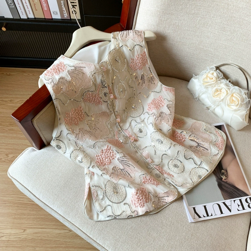 Летний новый ретро-кардиган в китайском стиле с улучшенной тонкой вышивкой, свободный повседневный топ-жилет для женщин 2025 года