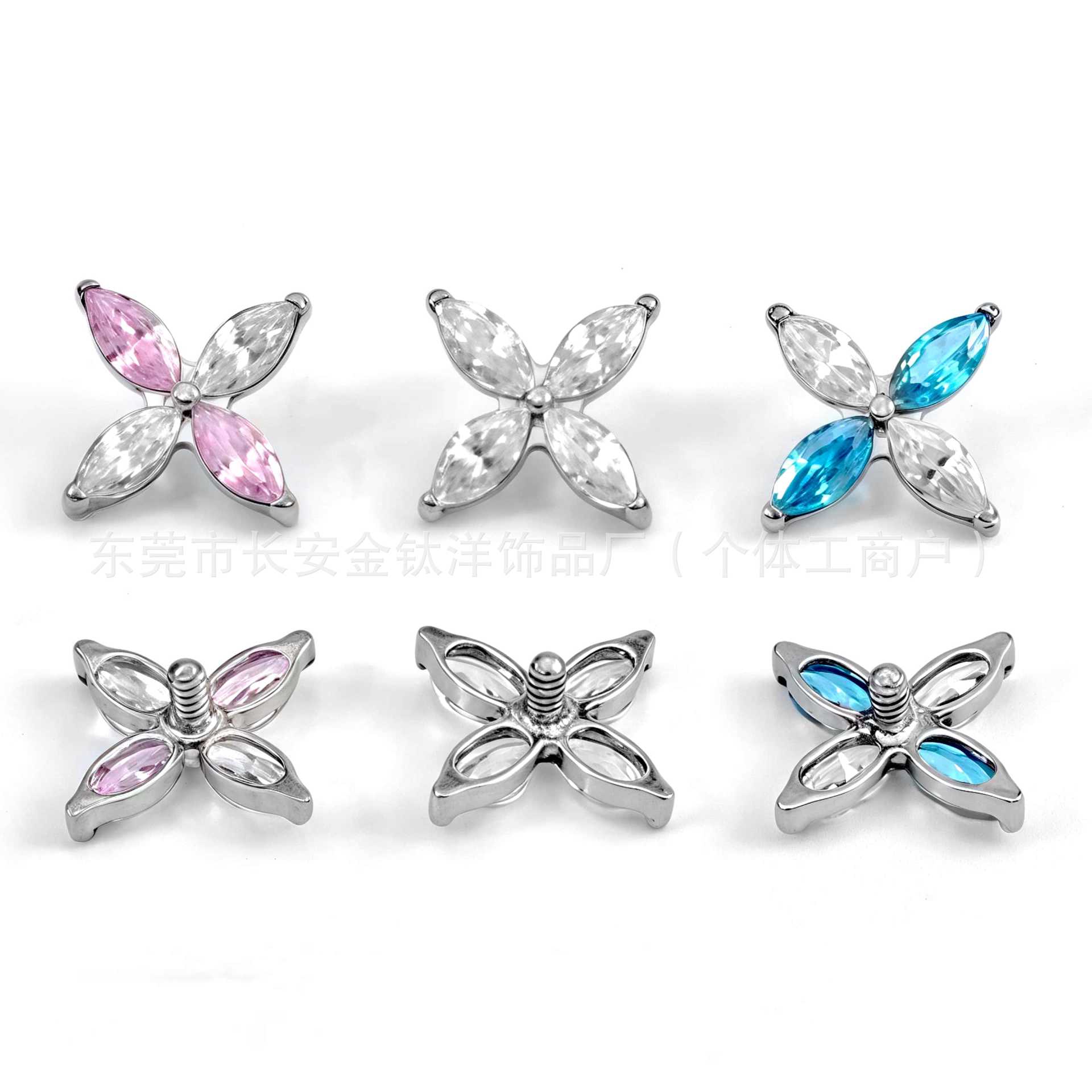 F136 Titanium Four-Leaf Flower Marquise Zircon Lip Nose Ear Piercing Jewelry G23 Titanium Alloy Body Jewelry detail image 8