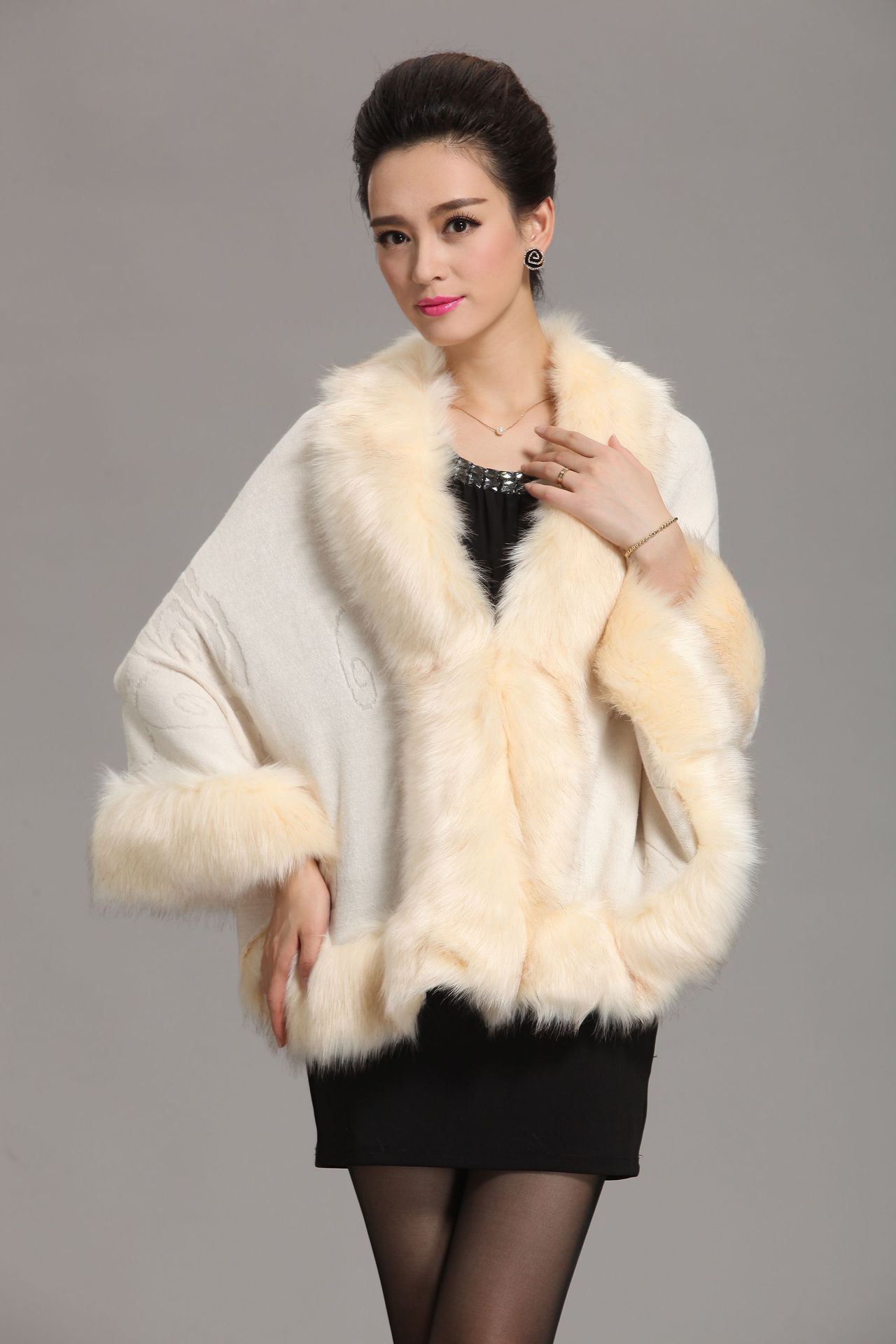 new  fox fur shawl cape large size women's knitted cardigan jacket_voghion.com