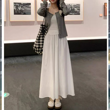 白色半身裙女秋季新款高腰a字长裙大摆伞裙垂感小个子修身半身裙