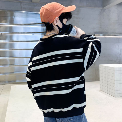 Men's Spring Hoodie 2024 New Arrival Children's Spring Outfit Streetwear Brand Striped T-Shirt for Big Kids Cool and Stylish