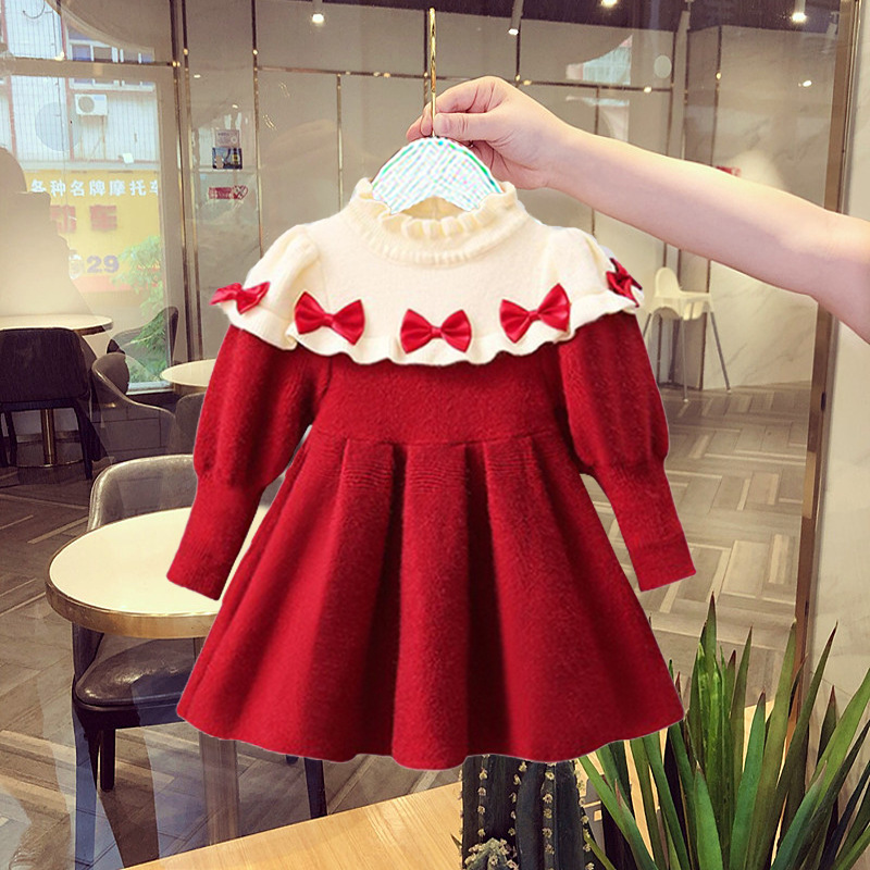 Mädchen 2023 Herbst/Winter Neue kinder Modische Verdickte Prinzessin Kleid Internet Rot Kleines Mädchen Pullover_voghion.com