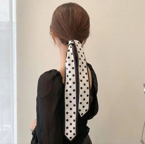 Simple letter long scarf hair tie French vintage French collar scarf decoration tie hair flowing ribbon bind hair ribbon for women