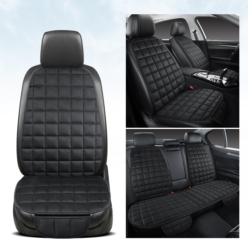 Red quilted car rear seat cushion, universal for all seasons, non-slip, full-cover seat cushion three-piece set