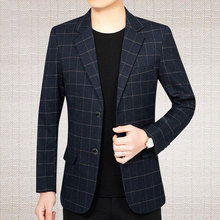 休闲西装男中青年格子男士西服外套薄款单西男装爸爸春秋上衣