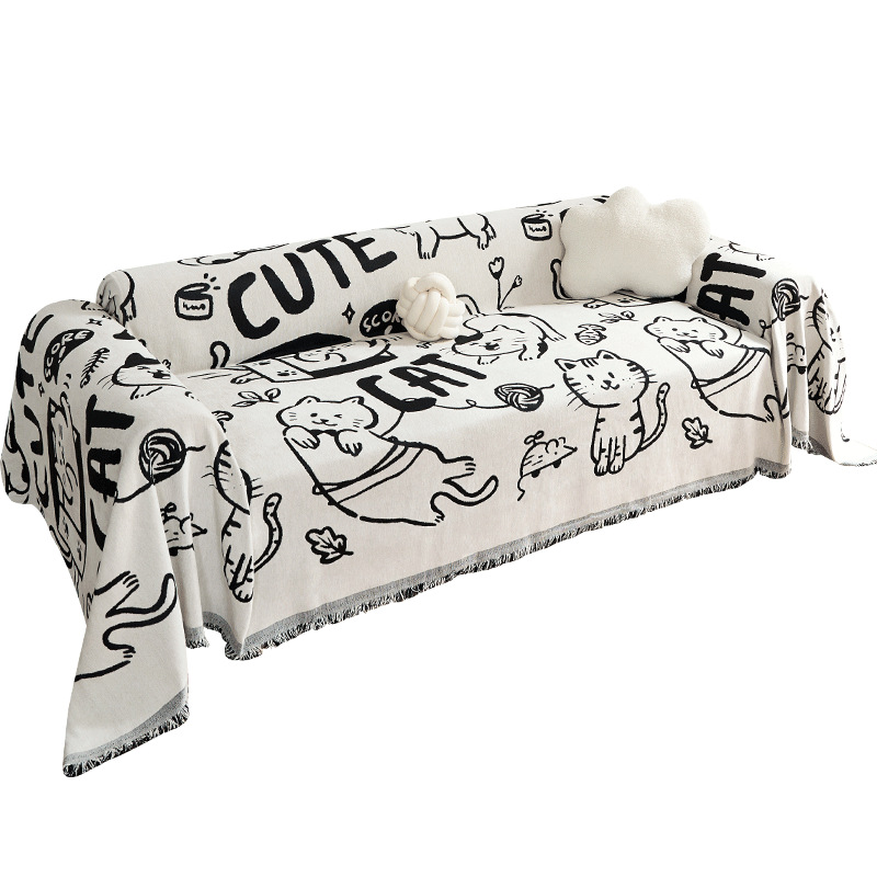 Entrar en la toalla de sofá de dibujos animados Schneider, cojín de sofá antideslizante, cuatro estaciones anti-gato universal, cubierta completa de una sola pieza, viento