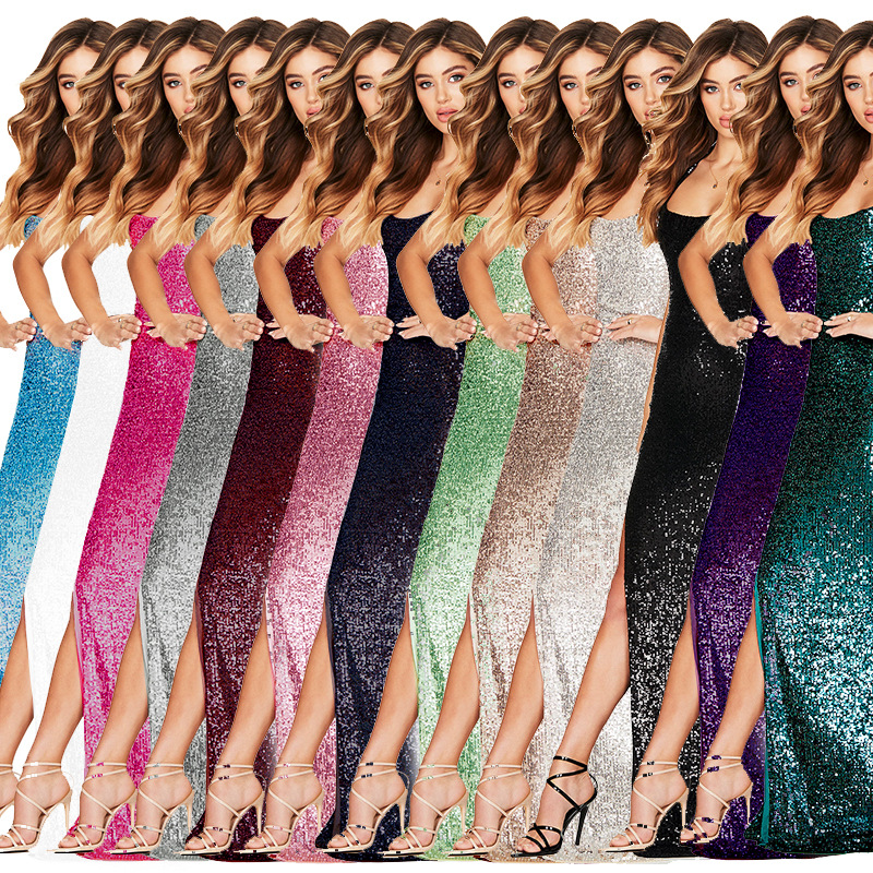 350g Weight Maxi Long Dress Dress Length Type Sleeveless Sleeve Length Party Dress Dresses Type Spandex, Polyester Fabric Type High Waist Waist Line Banquet, Party Occasion Halter Neck Neckline Slim Fit Type Solid Color Pattern Summer, Spring, Autumn Season Women's Gender Sequins Design Elegant, Sexy Style Wholesale Women's Elegant Sexy Sequins Solid Color Banquet Party Halter Neck Sleeveless Party Dress 1