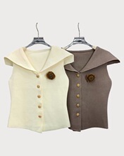 S 34143 French Navy Single Button Knit Vest ��ʽ������֯����