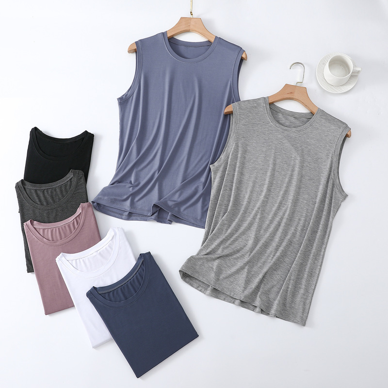 Modal Men's Thin Round-Neck Vest, Summer Sleeveless Undershirt, Solid Color Versatile Large Size Casual Top