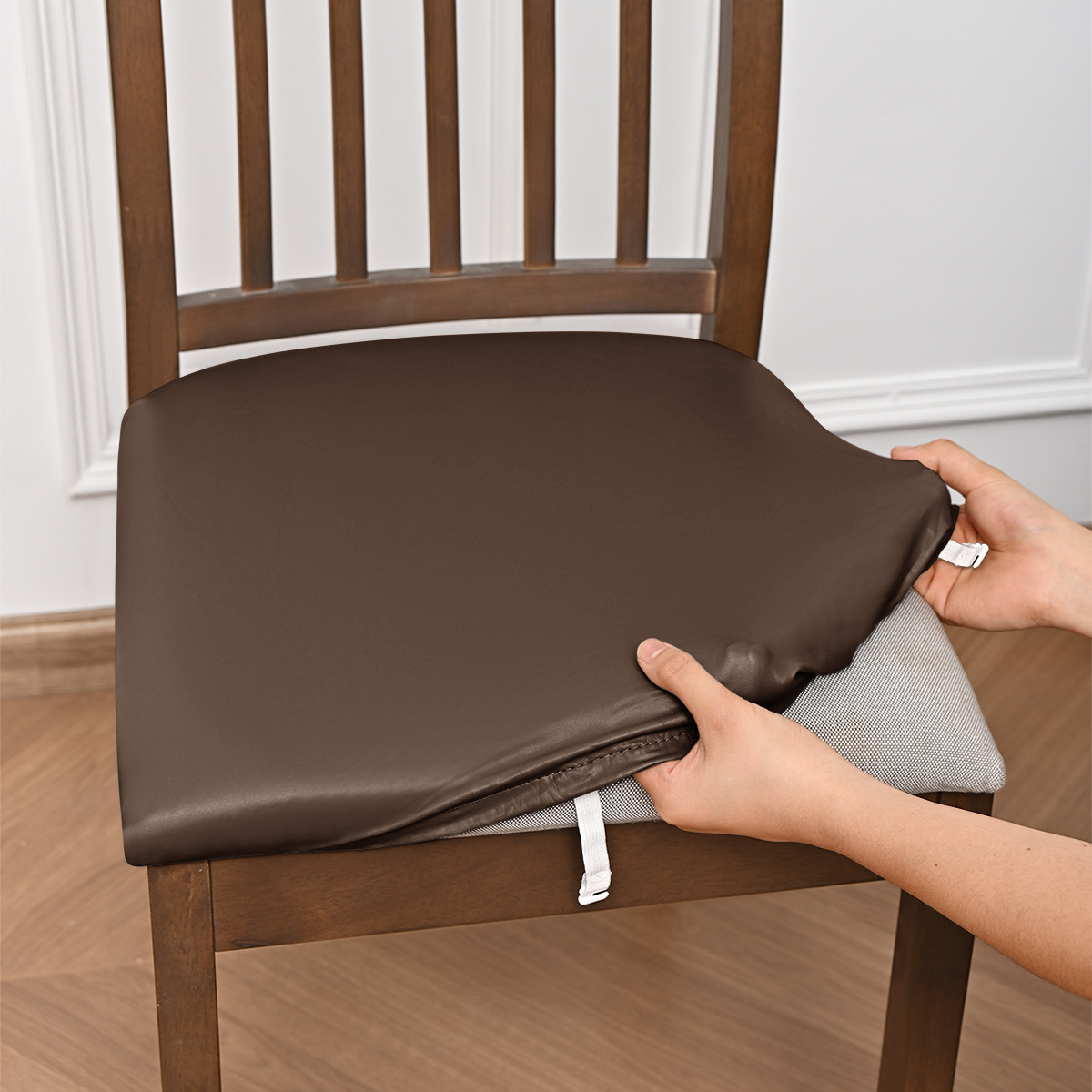 Transfronterizos sólidos elásticos PU impermeable hebilla cubierta de banco cubierta de taburete de hotel general antideslizante anti-gato agarra asiento cubierta al por mayor