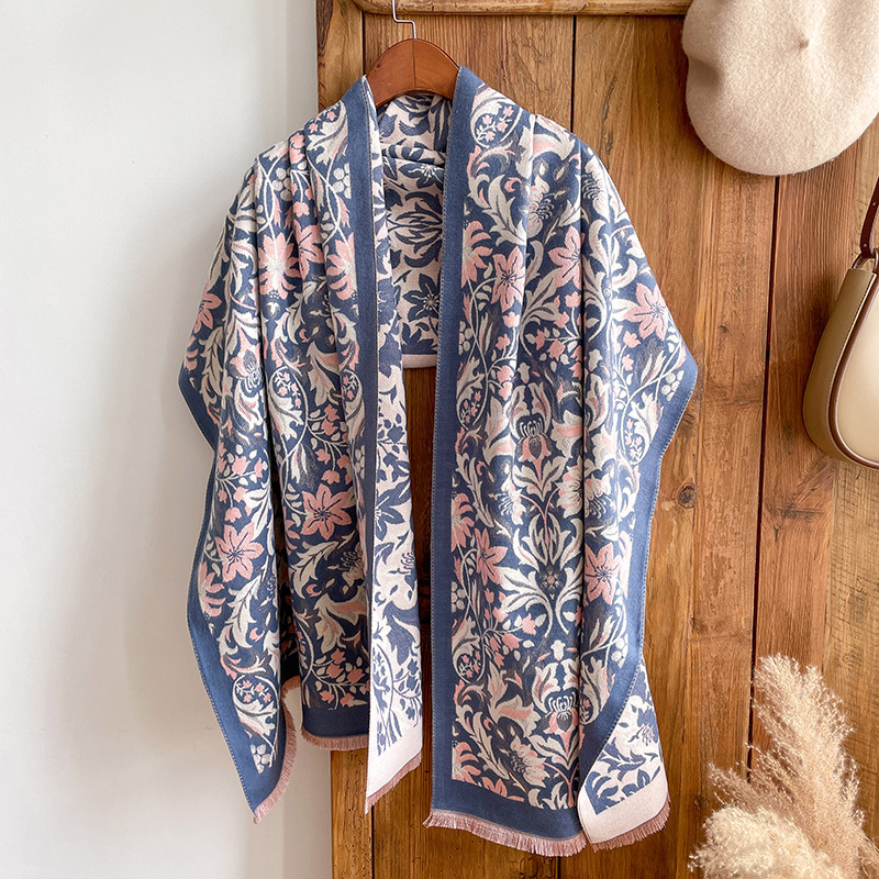Comercio exterior nuevo estampado floral moda barba corta sala con aire acondicionado chal Cachemira-como Otoño e invierno cálido borla bufanda para las mujeres