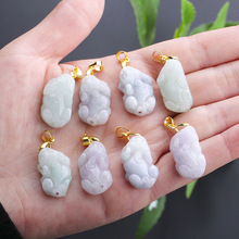 厂家批发缅甸天然翡翠吊坠A货阳绿貔貅玉吊坠14K金色项链女