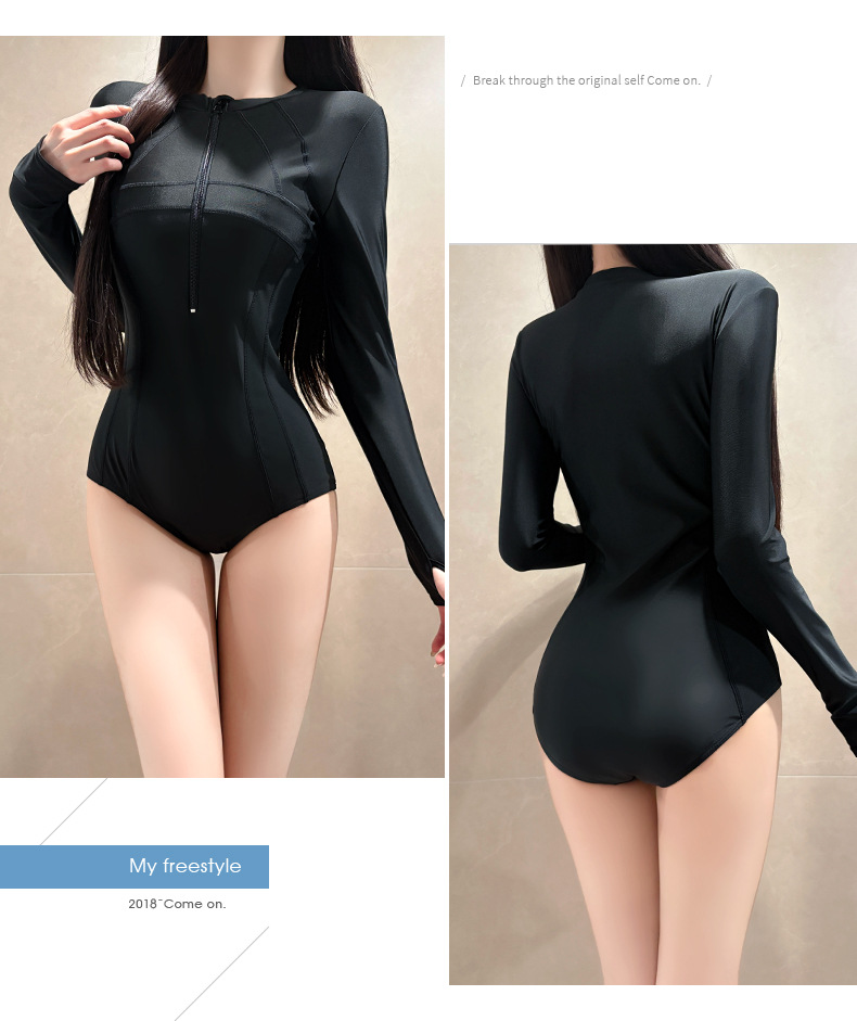 Women's One Piece Long Sleeve Swimsuit Solid Colour Slim Fit_voghion.com