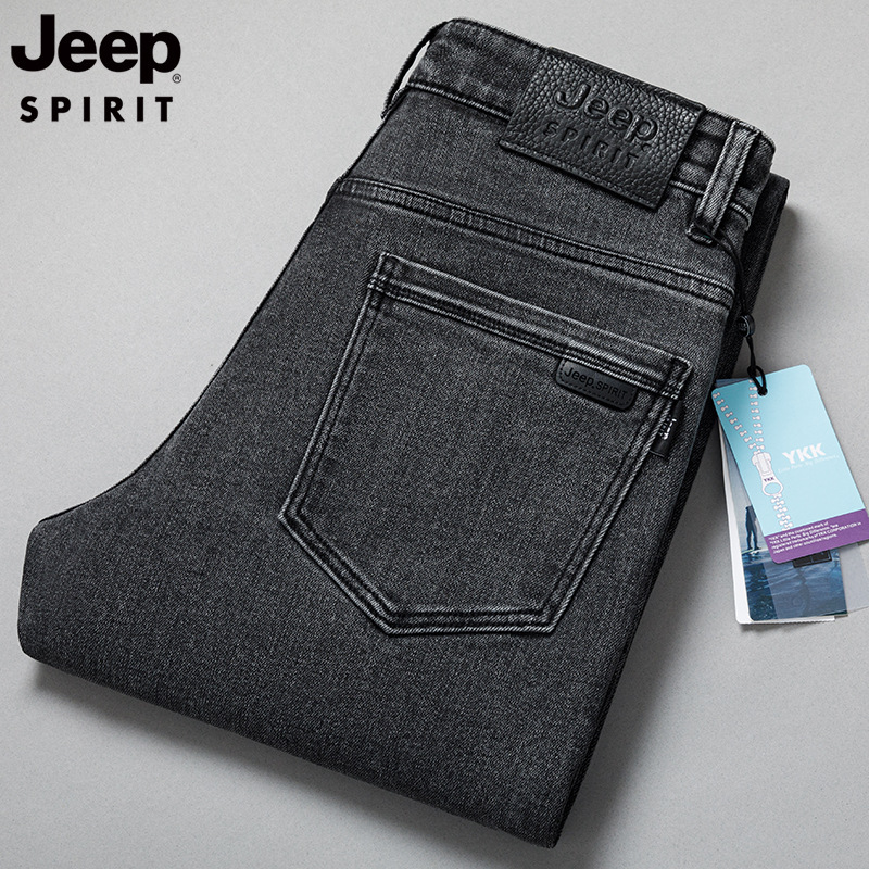 New Autumn/Winter Men's Jeans Business Casual Loose Straight Stretch Mid-Waist Black Pants Thick Style J9015