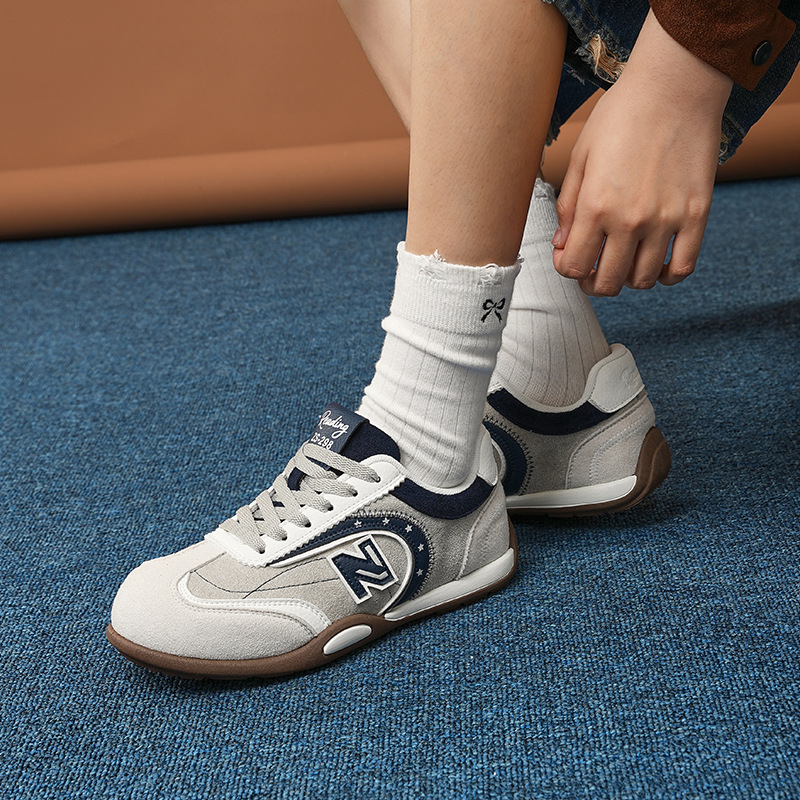 Plus Yellow German Training Shoes for Women, New Balance New Casual Sports Sneakers, Retro Thick-Soled Lace-Up Color-Blocking Shoes