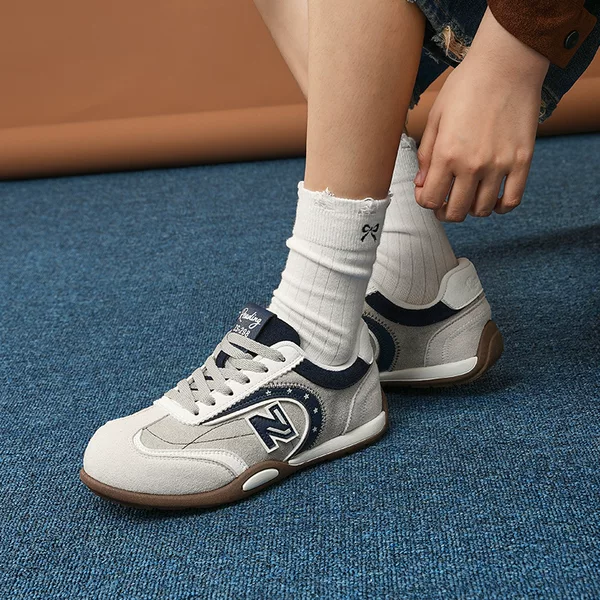 Plus Yellow German Training Shoes for Women, New Balance New Casual Sports Sneakers, Retro Thick-Soled Lace-Up Color-Blocking Shoes