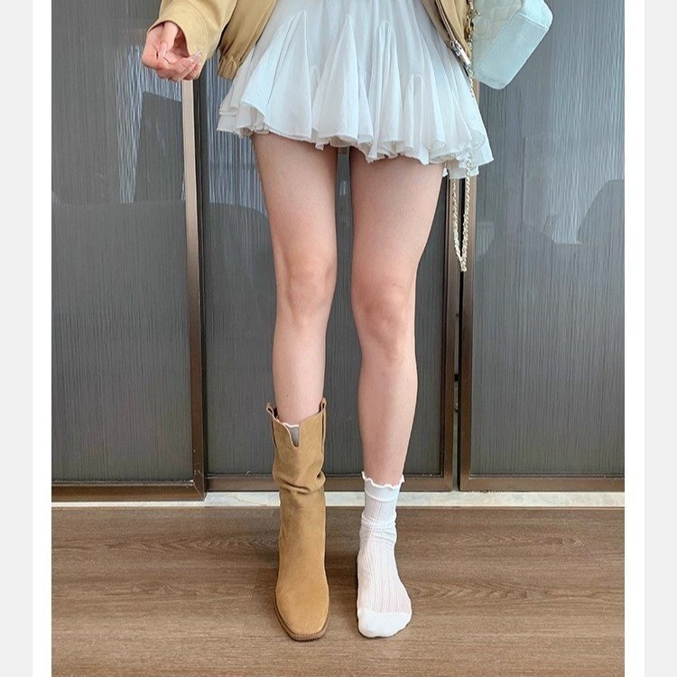 复古西部牛仔靴堆堆靴女2025年秋冬新款内增高粗跟显瘦增高马丁靴|undefined