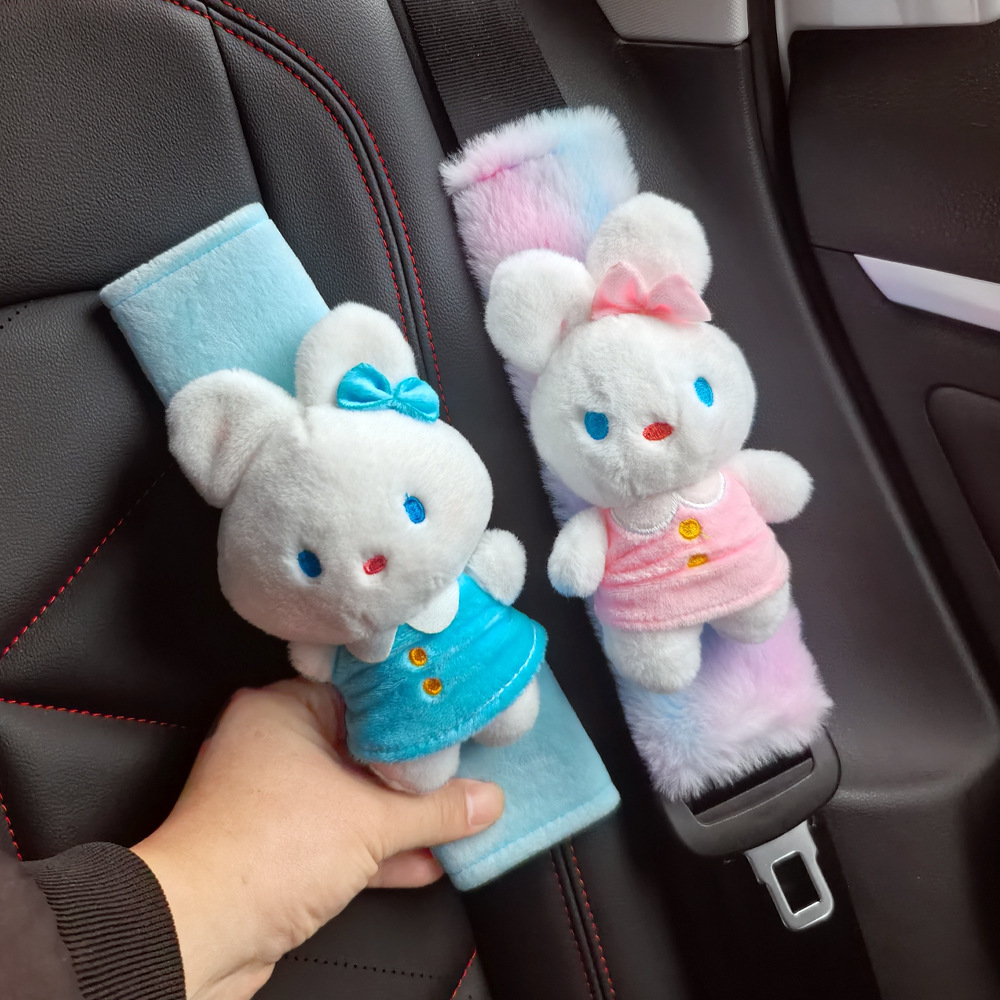 Car Seat Belt Shoulder Cover Cute Rabbit Doll Stuffed Car Creative Cartoon Car Interior Decoration Neutral Style