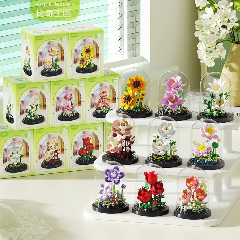 Bloques de construcción flor cubierta de polvo floral árbol de flores DIY hecha a mano en maceta adornos juguetes de puzzle 1 de junio regalo del día de los niños