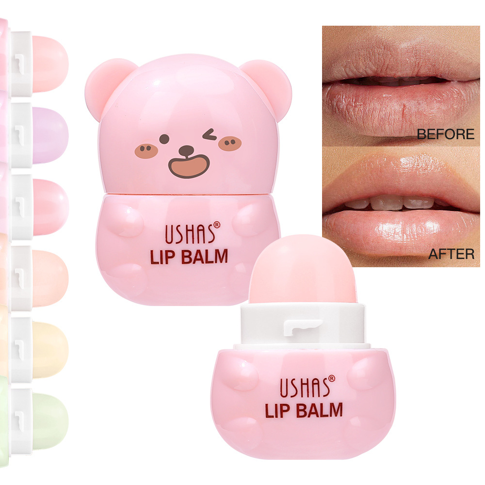 USHAS Bálsamo labial de punto transfronterizo europeo y americano Bálsamo labial hidratante y nutritivo Bálsamo labial de oso de color brillante UC127
