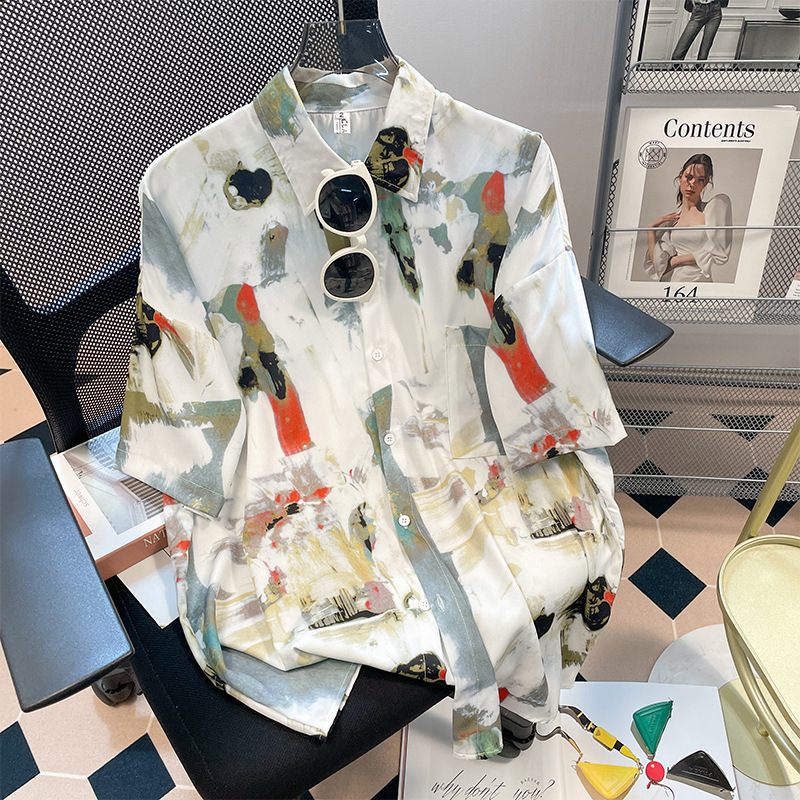 Women's Summer Short-Sleeve Shirt Japanese Retro Design Niche Hawaiian Summer Shirt Pod One Piece Minimum Order