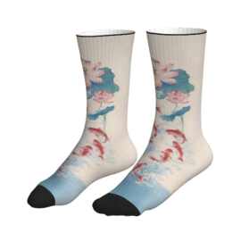 POD印花跨境荷花锦鲤好运百搭中筒袜