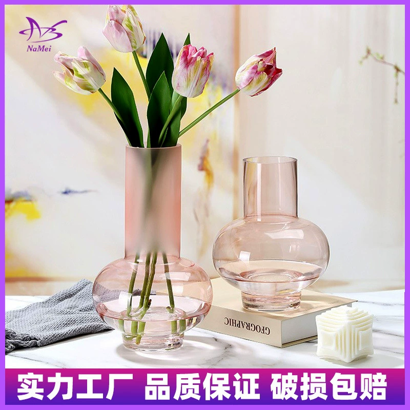 Розовая ваза в скандинавском стиле, стеклянный обеденный стол, домашняя гостиная, модель комнаты, украшение из сухоцветов, гидропоника, художественное украшение