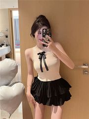 Butterfly knot design trendy girl strapless tank top summer new hot girl high-waisted bustier short sleeveless top fashionable