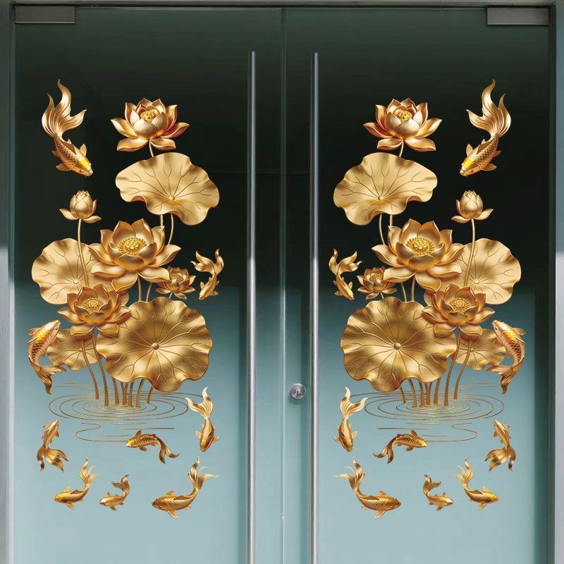 Golden Lotus and Lotus Flower Design, for Cleaning and Sanitizing, Static Cling Stickers for Bathroom and Kitchen Glass, Toilet Door and Kitchen Door Decoration