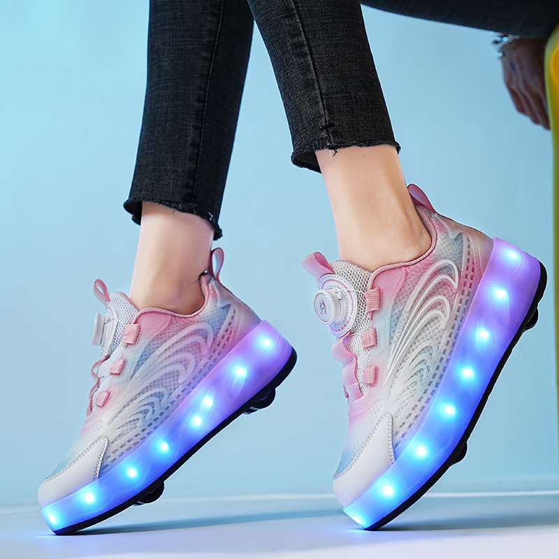 Wholesale light-emitting shoes heloo shoes children's deformation shoes girls skates student children roller invisible adult roller skates