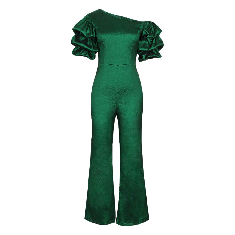 Verano nuevo sexy oblicuo hombro pila manga alta cintura delgada mono banquete vestido de fiesta image 1