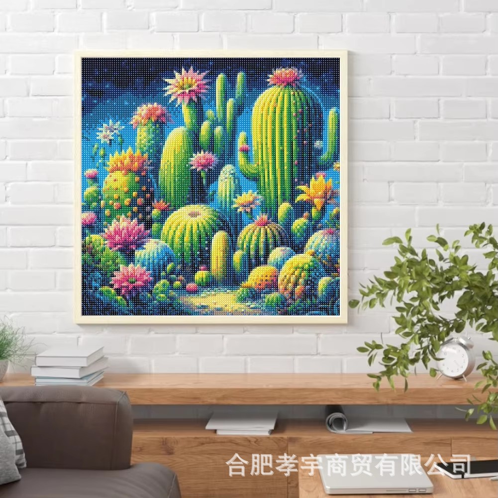 Lienzo de aceite de punto de cruz hecho a mano 5D nueva serie de plantas de cactus pintura de diamantes completo dormitorio de punto de cruz de diamantes