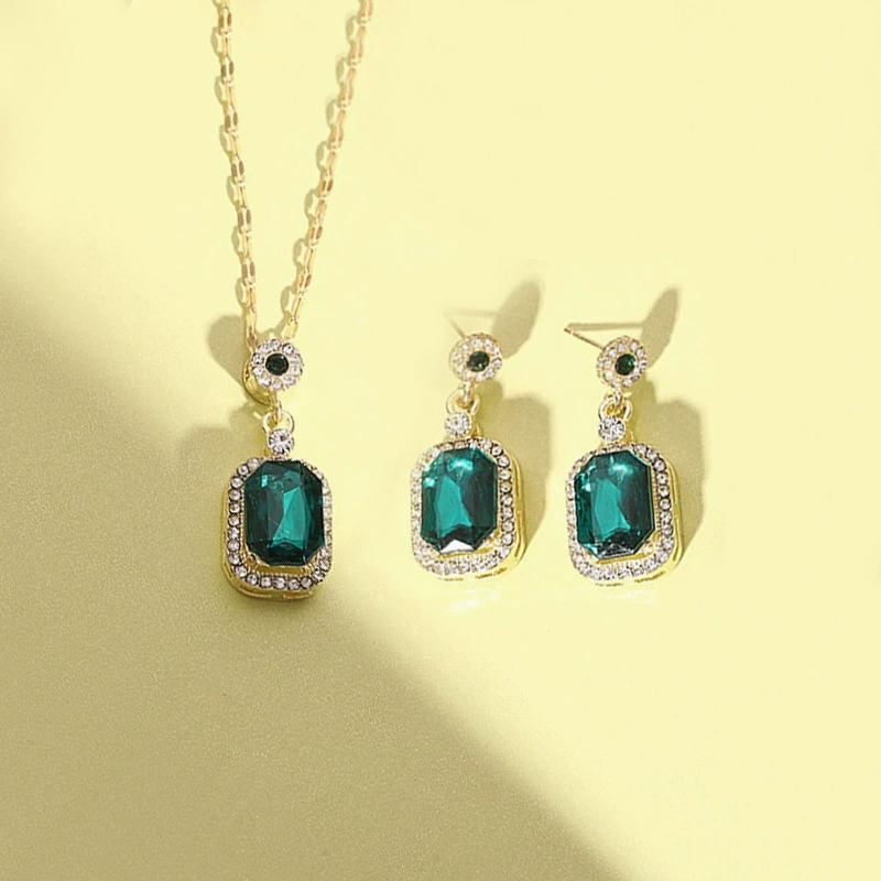 Серебряная игла, кристальное ожерелье, ожерелье и серьги, набор, серебро 925 образец
