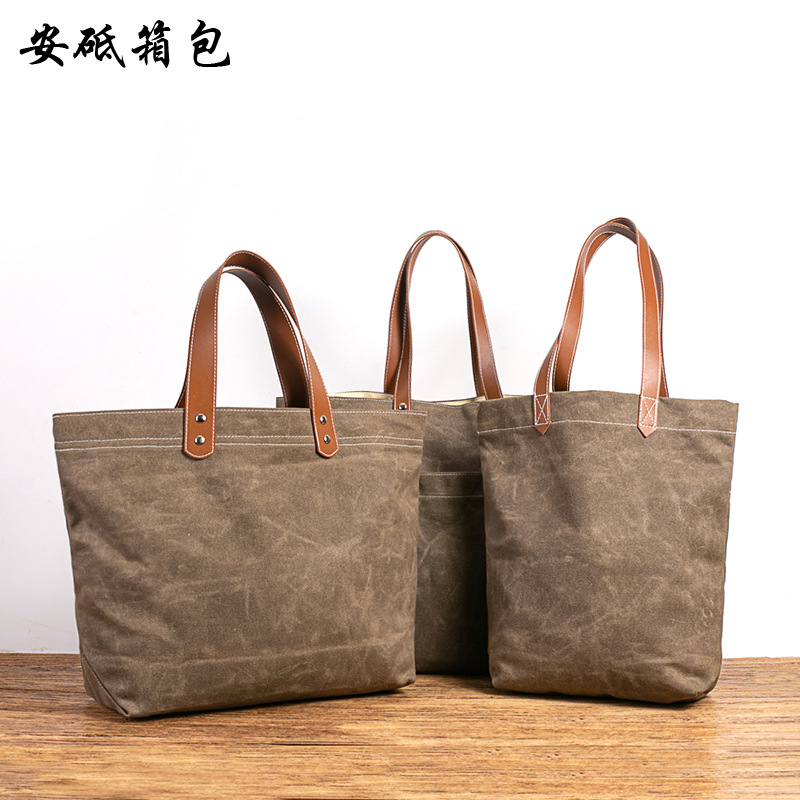 新款復古過蠟帆布包單肩帆布袋文藝旅行托特包現(xiàn)貨批發(fā)