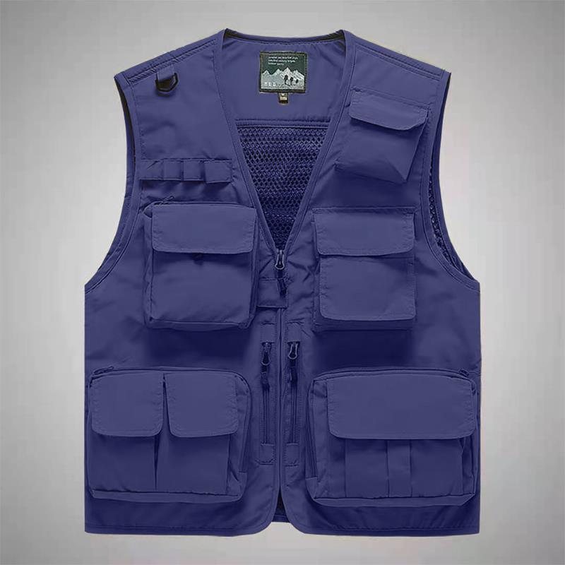 Casual chaleco de hombro hombre grande suelto primavera y otoño bolsas tridimensionales color sólido sin mangas al aire libre chaleco de hombro de secado rápido transfronterizo