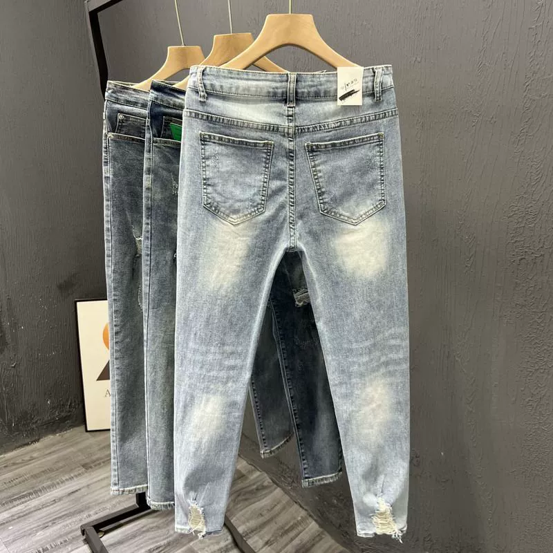 Мужские летние брюки, джинсы, интернет-знаменитость, slim fit