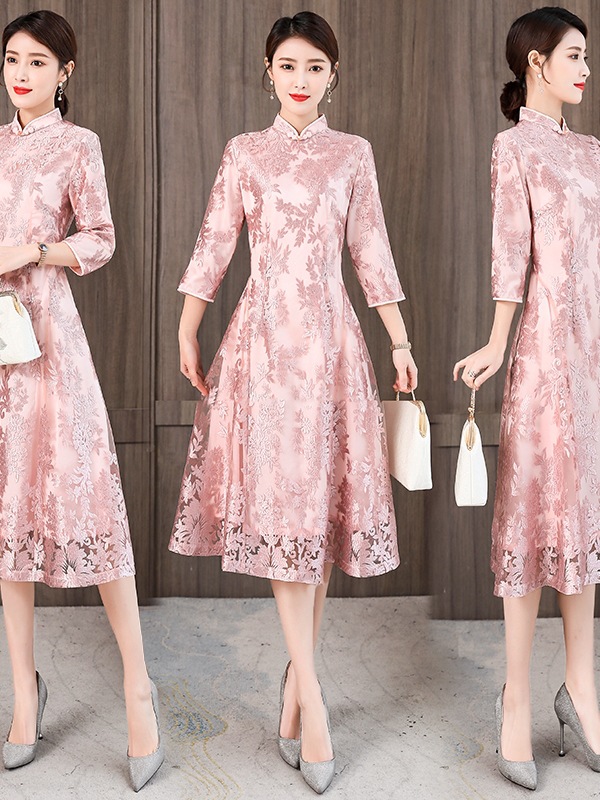 Improved Version of Cheongsam Dress 2025 Spring & Fall New Young Mother Dress Women's Mid-Length Chinese Style Cheongsam Dress