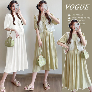 Real in stock Summer Loose Slim-fit dress Lace Vest Two-piece Set